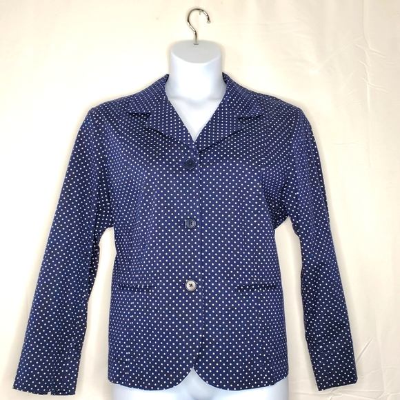 Talbots Jackets & Blazers - Talbots Woman Polka Dot Stretch Blazer Size 16W Long Sleeve Navy White Jacket